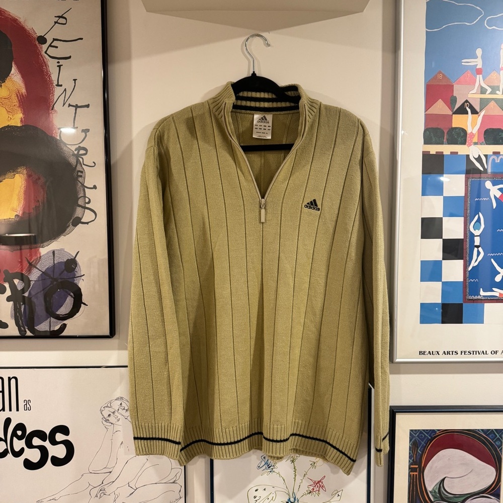 Vintage Y2K Adidas tan quarter-zip knit sweater - Men’s XL